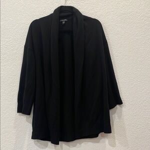 New Eileen Fisher 100% cashmere Black Open Front Cardigan Sweater shawl collar
